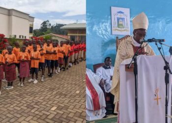 Mu rwego rwo gusangira n’abana bo ku mihanda iminsi mikuru, Myr Edouard SINAYOBYE Umwepiskopi niwe wasomye Misa