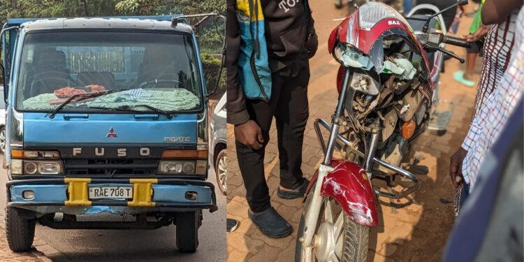 Impanuka ikomeye yabereye mu gace ka Rwampara, ikamyo yagonze moto, umumotari arakomereka bikomeye