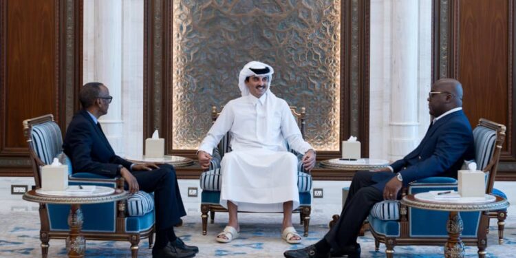 Perezida Kagame na Tshisekedi bagiranye ibiganiro i Doha ku mubano w’ibihugu byombi